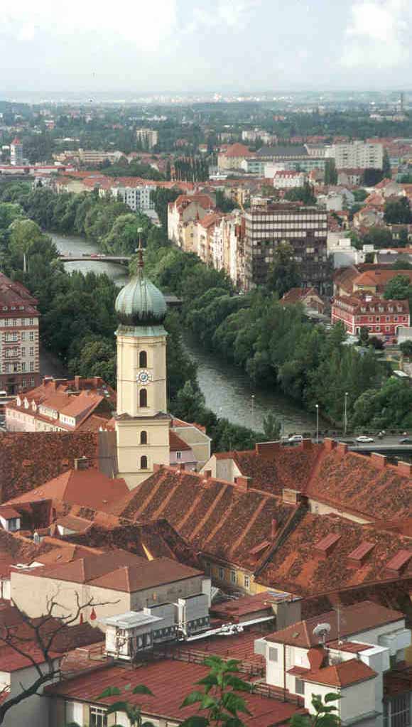 Panoramic view of Graz seen from the Schlossbery hill