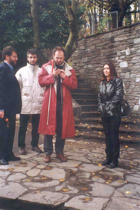 Mario Batusic (University of Linz) is making arrangements using his cellular phone during the visit of the ACCELERATE group at the 'Michael Reitter Landesschule'.